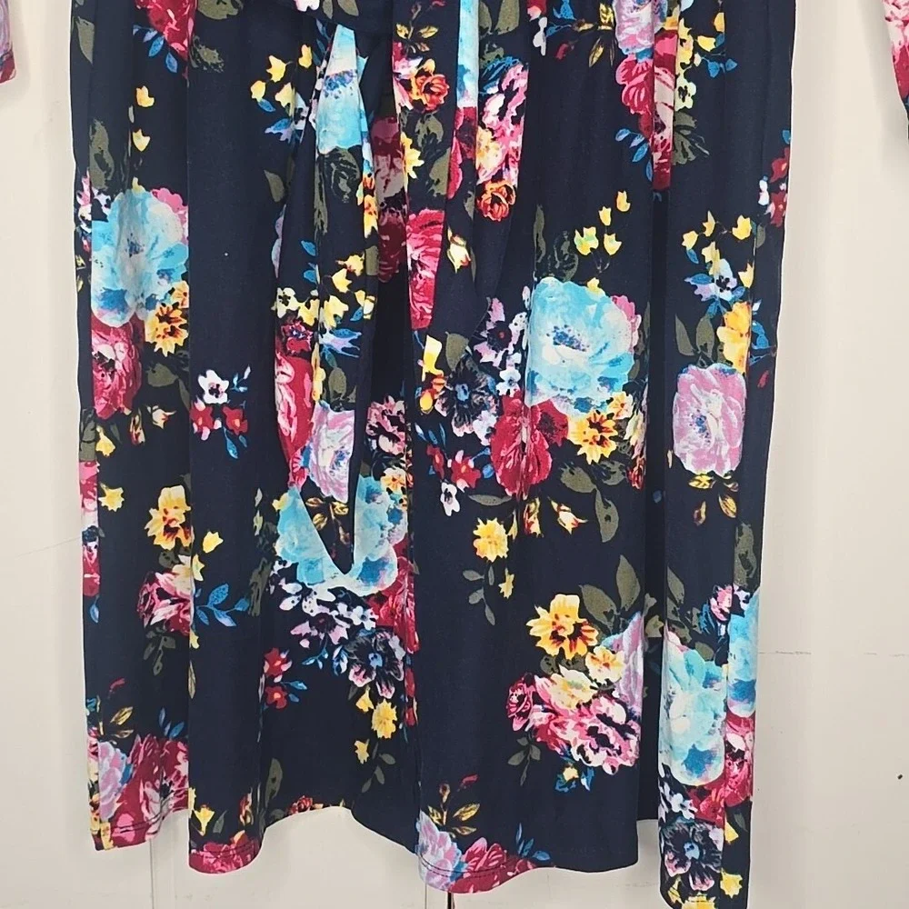 Justice Floral Fit and Flare Dress Kids Size 14‎ Navy Blue Cottagecore Spring